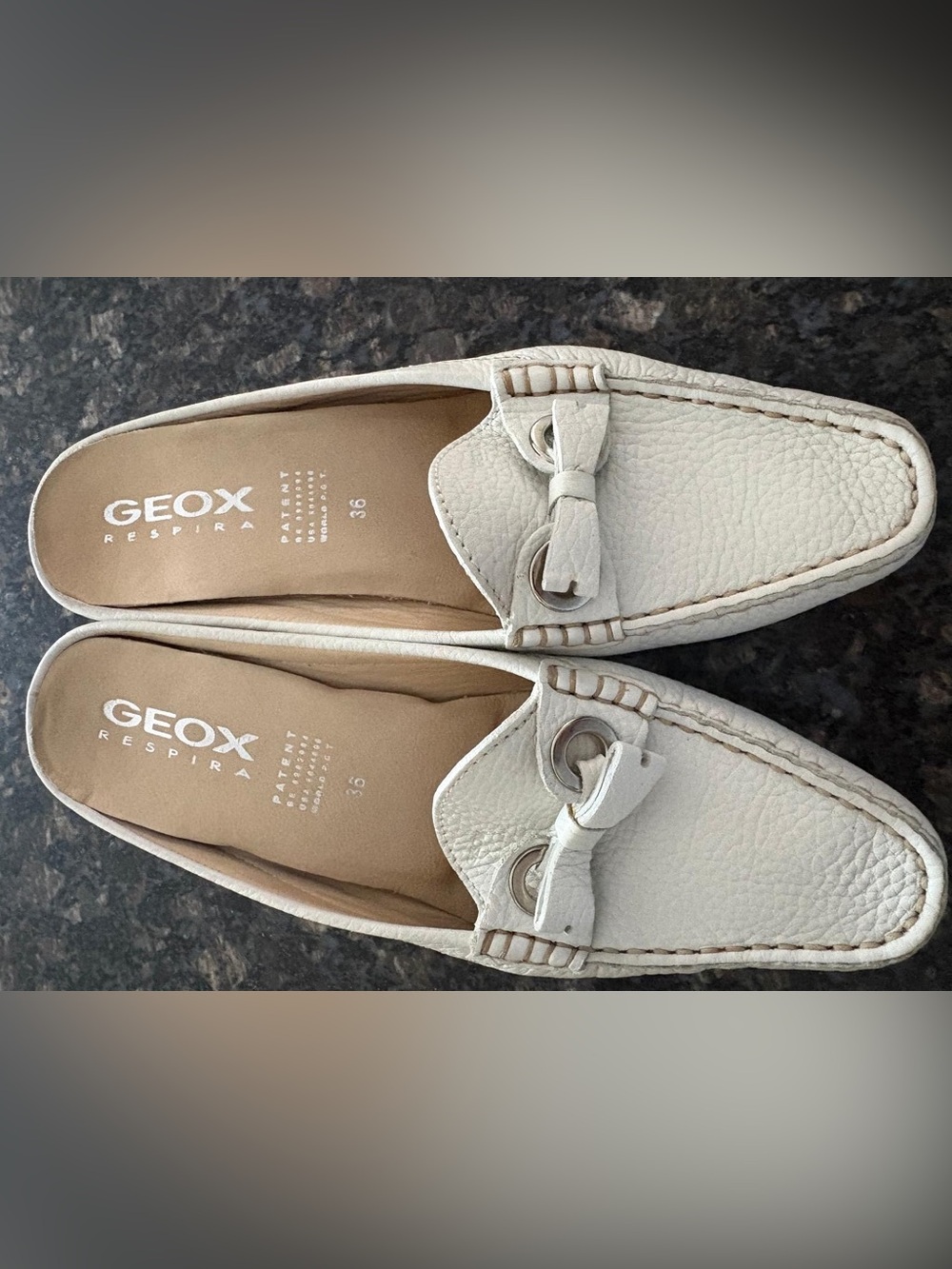 Geox White Leather Slip-On Bow Accent Mules